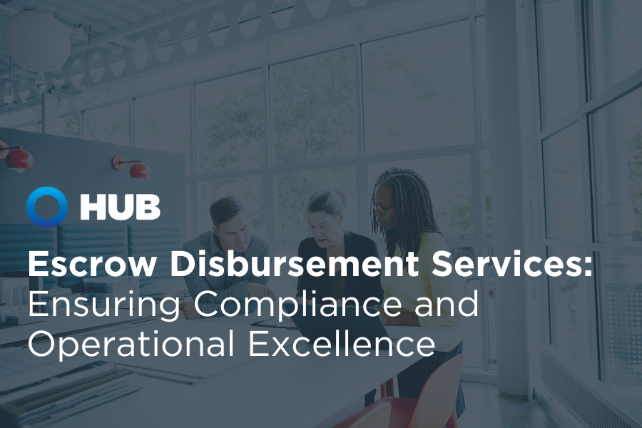 team meeting graphic with text overlay that says, "Escrow Disbursement Services: Ensuring Compliance and Operational Excellence ".